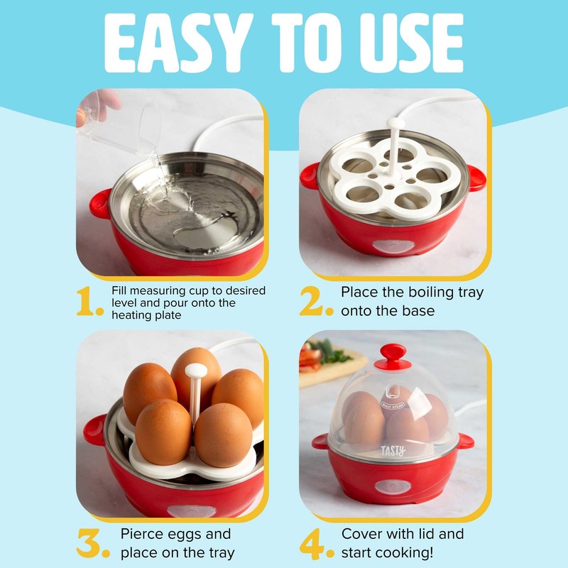 Tasty Mini Rapid Egg Cooker, 5-Egg Capacity for Perfect Hard