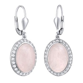 SILVEGO Women's Earrings Made of 925 Sterling Silver with Natural Rose Quartz, Silver, Quartz