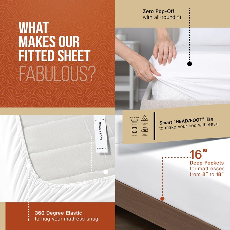 TEXAS LINEN CO. Luxury Egyptian Cotton King Size Sheet Set