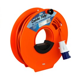Leisurewize - Heavy Duty 25m Cable Reel Tidy with Handle | Cable Management | 230v Caravan Mains Organiser | Neon Orange | Durable Construction | Rope String Light Caravan Cable Storage LWACC3