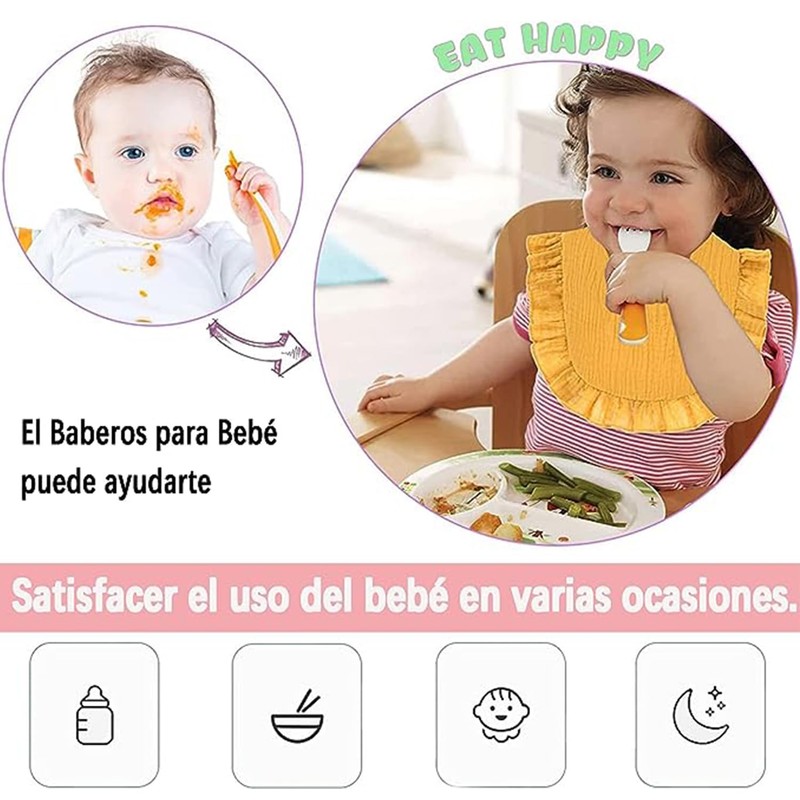 5 Pcs Baberos para Bebé, Baberos de Algodón, Color Liso,