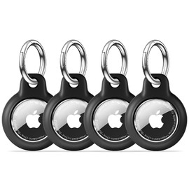 Criyar [4 Pack] Waterproof for Airtag Holder Keychain with Full Wrap Design, Hard PC for Air Tag Case, Scratchproof for Airtags for GPS Item Finder Tracker Luggage, Bag,Key-Black
