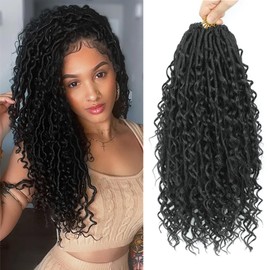 Boho Goddess Locs Crochet Hair: 8 Packs Pre Looped Bohemian Faux Locs Crochet Hair Extensions for Black Women, 14 Inch with 3 Curls (14 Inch, 1B, 8 Pack)