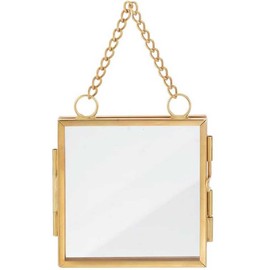 Mini Metal Wall Hanging Photo Frame Double Glass Pressed Flower Frame Square Floating Picture Frame Vintage Artwork Display Frame DIY Wall Ornament with Metal Chain for Photo Picture Pressed Flower Home Wall Decor, 1 Piece
