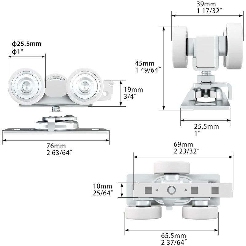 JUBEST Pocket Door Rollers Assembly, Commercial Grade Rollers Replacement, Top