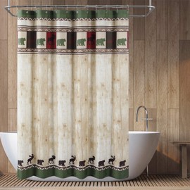 BESTRIPES Fabric Shower Curtain, Bear and Moose Shower Curtain, Cabin Lodge Shower Curtains for Bathroom, Waterproof Bathroom Curtains, 62" W x 72" H
