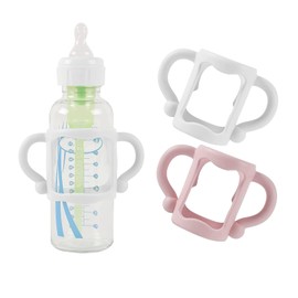 latikaly Baby Bottle Universal Handles, Set of 2, Baby Bottle Holder Handles, Wide Mouth Grip, Easy to Hold, Multi-functional, Heat Resistant, Replacement Baby Bottle Accessories (White + Pink)