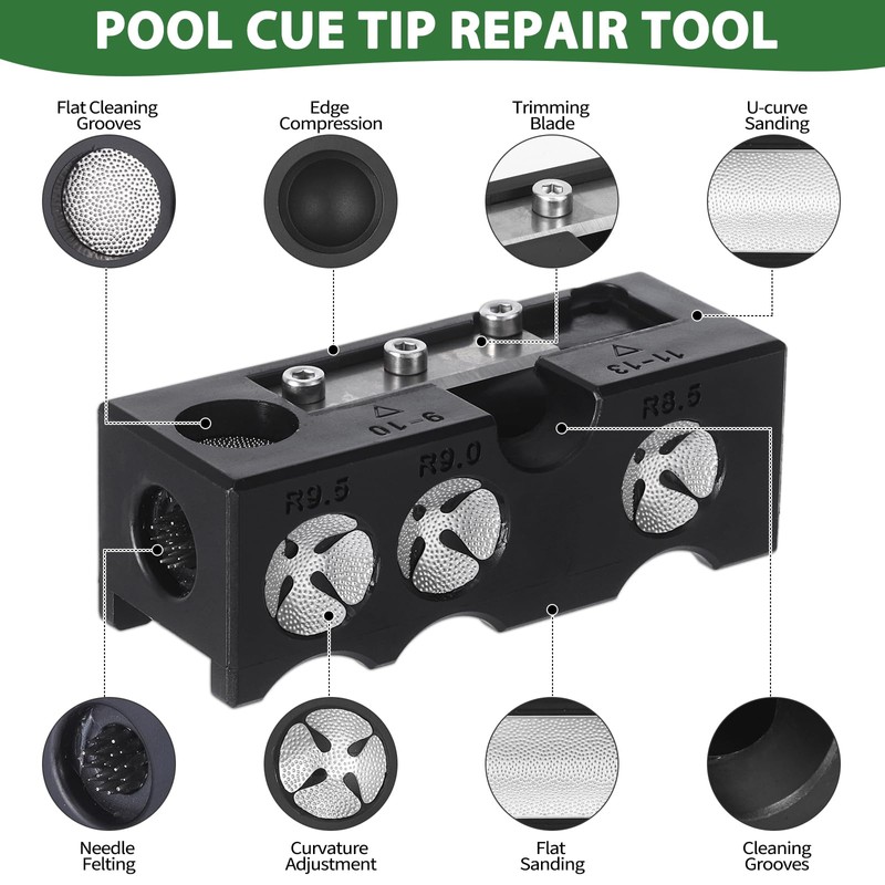 11-in-1 Billiards Pool Cue Tip Shaper, Aluminum Alloy Pool Stick