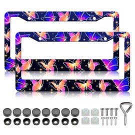 Colorful Butterfly License Plate Frames - 2 Pack Flying Butterflies License Plate Holder, Stainless Steel Rust-Proof Waterproof Car Decorative Tag Frame for Standard US 12x6 Inch