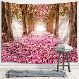 JAWO - Tapiz de flores de Sakura rosa para colgar en la pared, diseño floral de cerezo en flor en tapices de primavera para recámara, sala de estar, recámara, manta de pared, toallas de playa,