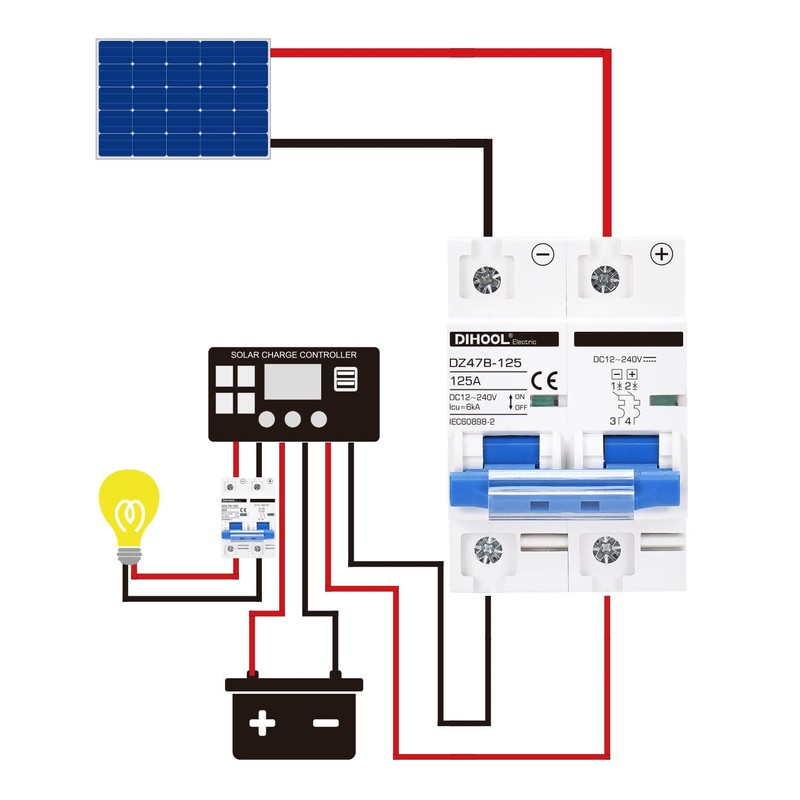 DIHOOL DC Circuit Breaker,125A 2 Pole,12V to 240 Volt Solar
