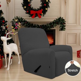 Easy-Going Recliner Stretch Sofa Slipcover Sofa Cover 4-Pieces Furniture Protector Couch Soft with Elastic Bottom, Spandex Jacquard Fabric Small Checks(Recliner,Dark Gray)