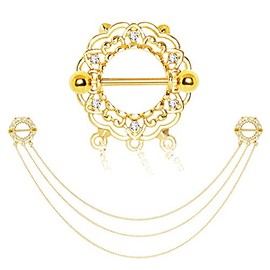 Gold Plated Triple Chain Floral Nipple Shields 14 Gauge 3/4"