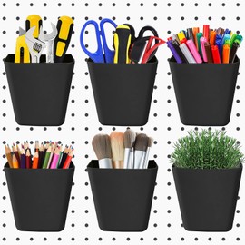 6Pack Pegboard Cups, Large Pegboard Bins with Hooks, Square Box Shape Pegboard Cup Holder Accessories for Garage Office Craft Room DIY Tools Playroom Home Kitchen Organization (Black)