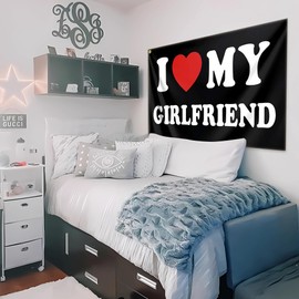 I Love My Girlfriend Flag 3x5 Feet I Heart My Girlfriend Flags for Teen Girls Room Guys Funny Man Cave Wall Flags for Bedroom Dorm Room College Dorm Wall Banner Tapestry Decor