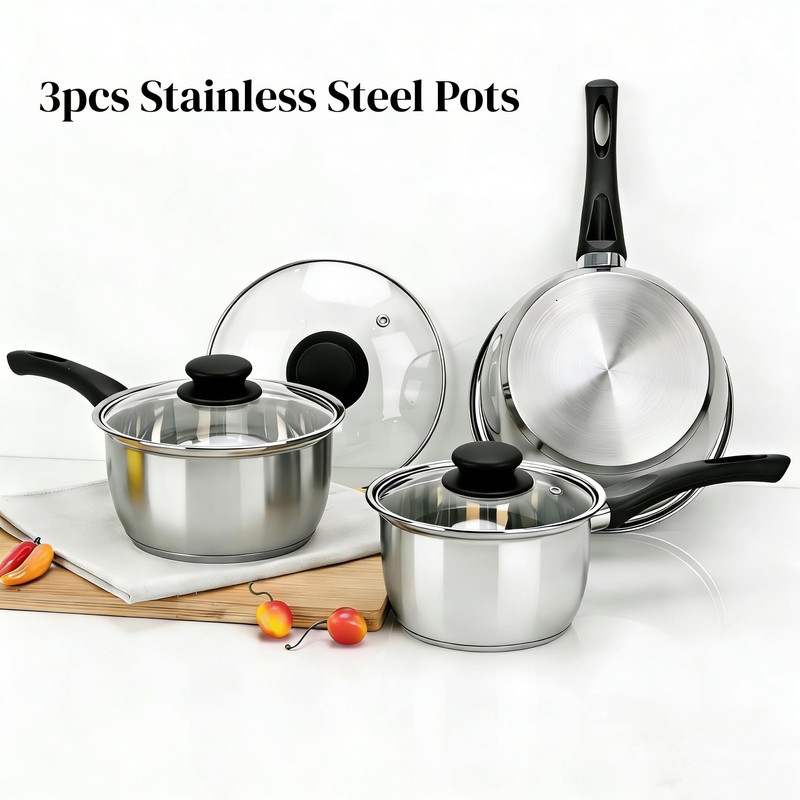 3pcs Stainless Steel Saucepan Set, Kitchen 1QT & 2QT &