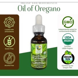 Center of Paradise, Wild Mediterranean Oil of Oregano, Certified Organic, 76%+ Carvacrol, Herbal Supplement for Immune Support, Vegan, Non-GMO, 1 oz (Approx.450 Servings)