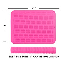 MicoYang Silicone Dish Drying Mat for Multiple Usage,Easy clean,Eco-friendly,Heat-resistant Silicone Mat for Kitchen Counter or Sink,Refrigerator or Drawer Liner Rose 2XL 24 inches x 18 inches