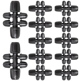12 Pcs Drip Irrigation Fittings, 6-Way Lock Barbed Tee Connectors for 1/2" to 1/4" Tubing, Anti-Leak Drip Line Parts for Garden Irrigation System