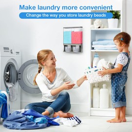 Laundry Detergent Dispenser, Conworld Wall-Mounted Scent Booster Beads Dispenser for Laundry Room Organization and Storage, Rice Dispenser, Suitable for Laundry Beads, Stain Remover Powder, Grey