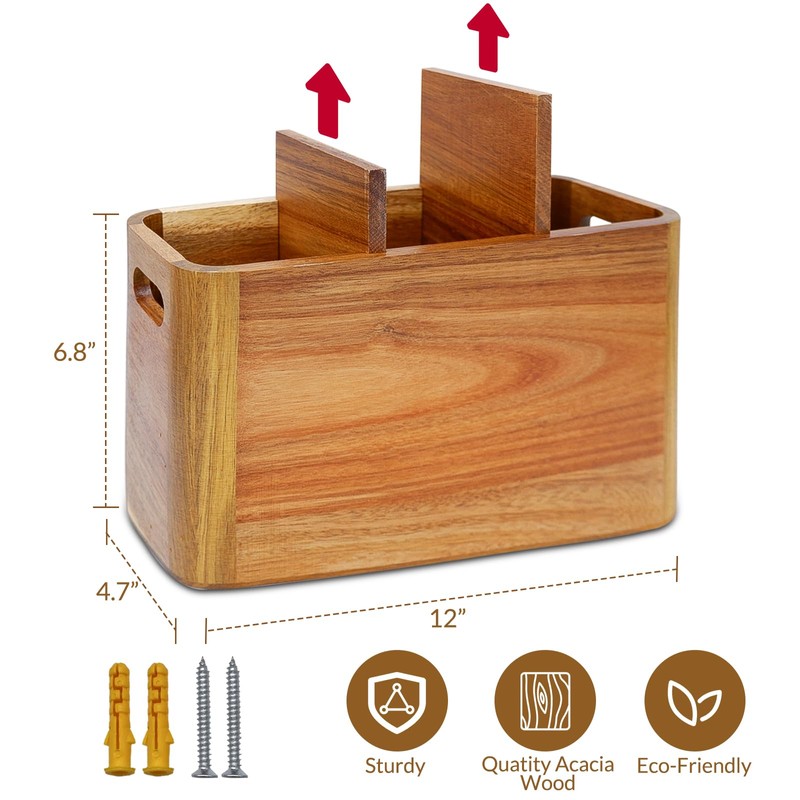 Wooden Kitchen Utensil Holder Organizer for Counter or Countertop, Large