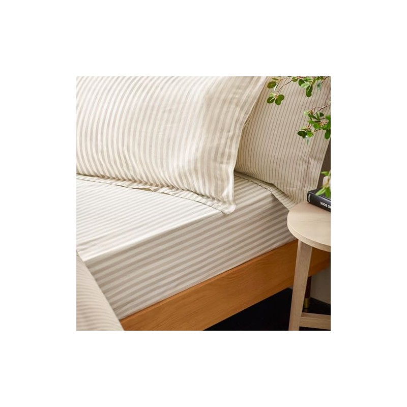 Yard Hebden Mélange Stripe 100% Cotton Duvet Cover Set, Natural,