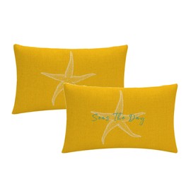 7COLORROOM Set of 2 Seas The Day Throw Pillow Cover Beach Starfish On Yellow Background Rectangular/Waist Cushion Cover Coastal Sea Theme Home Decorative Pillowcases 12" x 20" (12" x 20", Yellow)