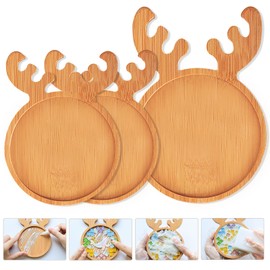 Mosaic Bamboo Coasters, Elk-Shaped DIY Base Trays, Blank Coaster for DIY Crafts (1 Large + 2 Small)