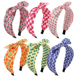 Jaqakid 6Pcs Headbands for Women Girls,Cute Knotted Head Bands with Bow,Top Knotted Headbands for Women,Wide Hair Bands Hair Accessories with Fruits