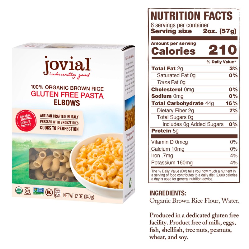 Jovial 100% Organic Gluten Free Brown Rice Pasta, Elbows, 4