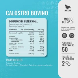 Calostro Bovino 100 Cápsulas, Fortalece tu sistema inmunológico, Recuperación muscular, Absorbe mejor los nutrientes, Mejora tu Salud DigestivaCalidad
