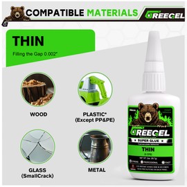 GREEGEL 4 Oz Thin Liquid Clear Super Glue + 3g Gel Glue, Cyanoacrylate Adhesive for Woodworking, Ceramic, Plastic, Metal, Crafts & Repairs
