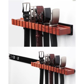 HeywoodCabin Premium Walnut Wood Belt Organizer with Sliding System - 14-Belt Heavy-Duty Belt Holder, Wall-Mounted Belt Hanger for Closet, Space Saving Storage & Elegant Father’s Day Gift