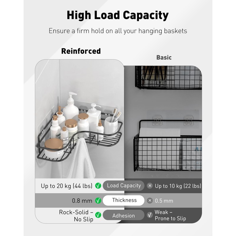Uniclife 24 Pcs Shower Caddy Adhesive Hooks,Strong Shower Hooks, Caddy