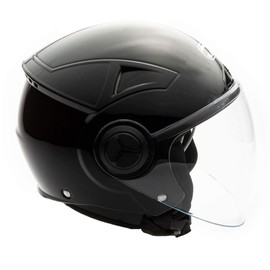 MMG Helmets Open Face Pilot Style Integrated Flip Up Visor DOT - Model 28 (Shiny Black, Large)