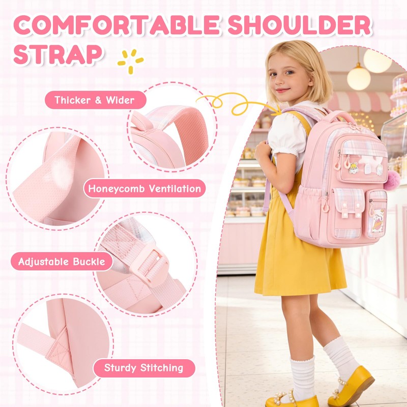 QIXIHU Kids Backpack for Girls - Kawaii School Backpack with