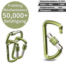 FresKaro Carabiner Screw Cap, Screw Carabiner, Hammock, Aluminium Carabiner, 12 kN-1224 kg, Aluminium, Ultralight, Durable, for Keys, Dog Lead, Green, Pack of 2