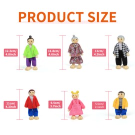 Lifreer Wooden Dolls House Doll House Figures Sets of 6 People Dolls House Family Dolls House Furniture Dolls House Accessories for Wooden Dolls House Furniture Miniature Kids Children Toy