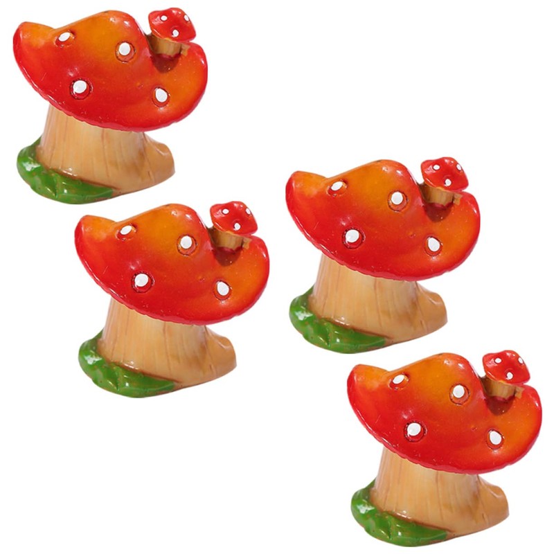 Kisangel 4sets Lawn Ornaments Mini Mushroom Figurines Realistic Tiny Mushrooms