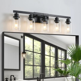 31" Modern Black 5-Light Bathroom Vanity Light Fixture, Industrial Wall Sconce with Clear Glass Shades(No Bulbs)Lamp Power(W): 30, Lamp Sizes: Small, Product Size: 79x14.6x23cm