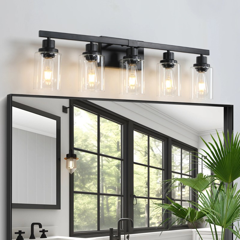 31" Modern Black 5-Light Bathroom Vanity Light Fixture, Industrial Wall