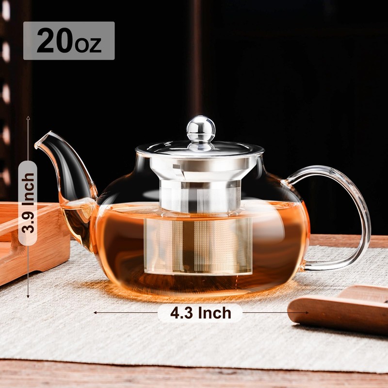 PARACITY Glass Teapot Stovetop 20 OZ/600ml, Tea pot with Removable