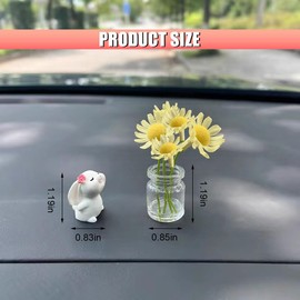 ZIMISI Cute Rabbit Car Dashboard Decorations, Funny Bunny Rear View Mirror Accessories with Daisy Flower, Aesthetic Decorations Interior Ornament, Kawaii Car Accessories for Women (Yellow)
