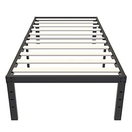 ZIYOO 18 Inch Twin Bed Frame Heavy Duty Metal Platform with Solid Wooden Slats for Kids, Maximum Storage, No Box Spring Needed Mattress Foundation 2500lbs Support, Easy Assembly, Noise Free
