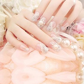 24 Pcs Simple French Perlon Nail Wedding Coming-of-Age Pastel Nail