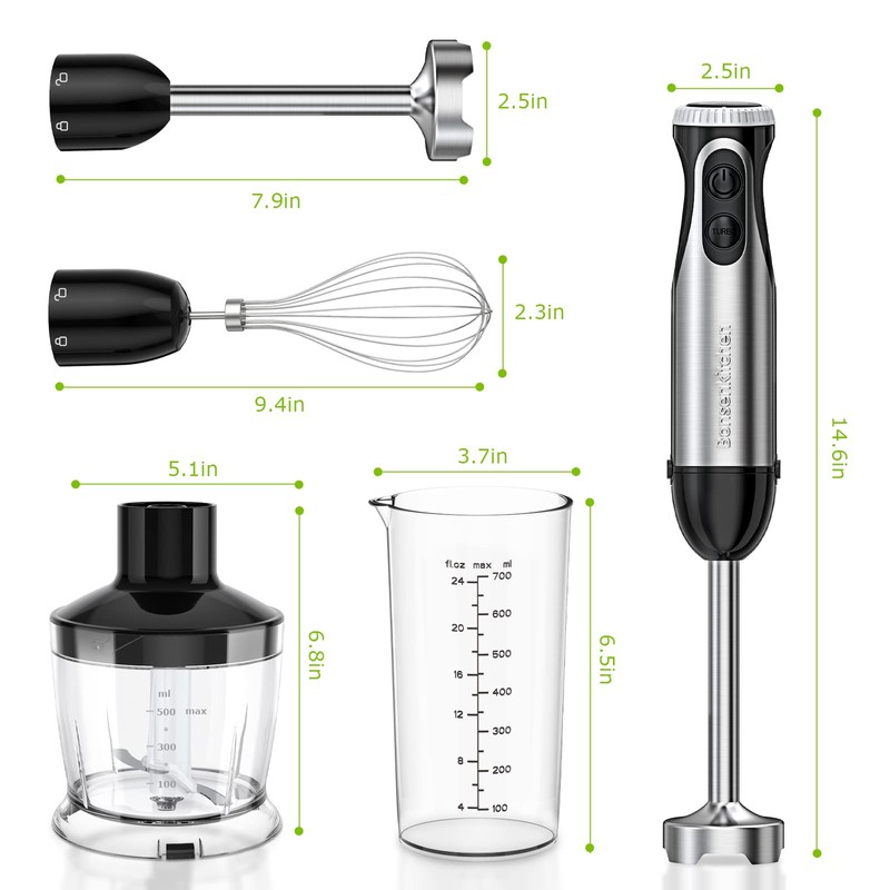 Bonsenkitchen 4-in-1 Immersion Blender Handheld, 20 Speeds Hand Blender with