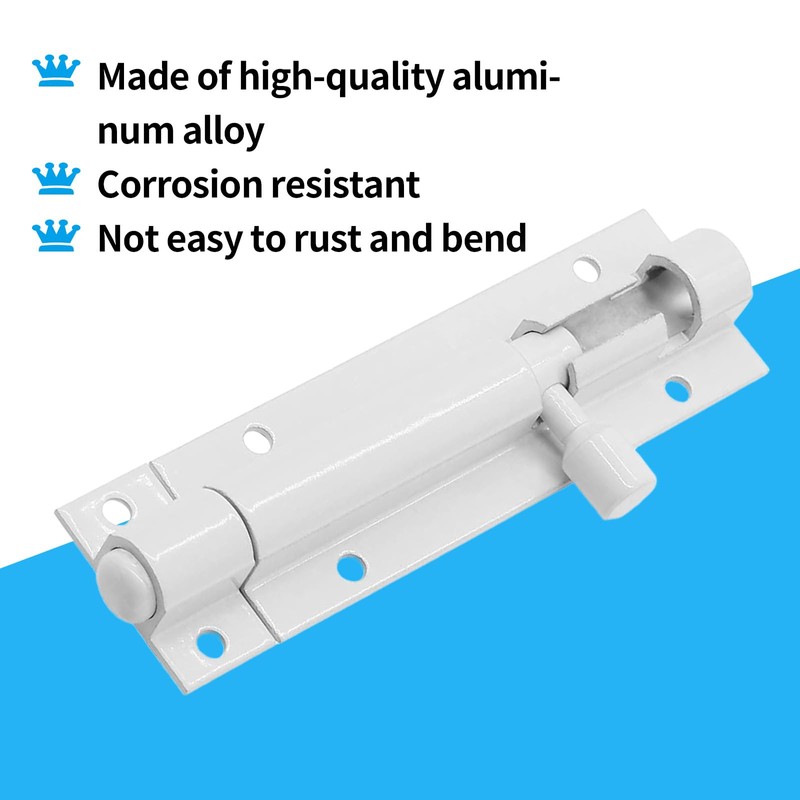 Biaungdo 4 Inch Slide Bolt Latch Lock, 2 Pack White