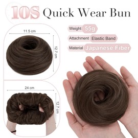 Elailite Hairpiece Bun Hair Scrunchie with Hair Pieces with Elastic Band 55 g for Women Doughnut Hair Bun Hair Chignons Synthetic Ponytail Braid Extensions #8 Medium Brown