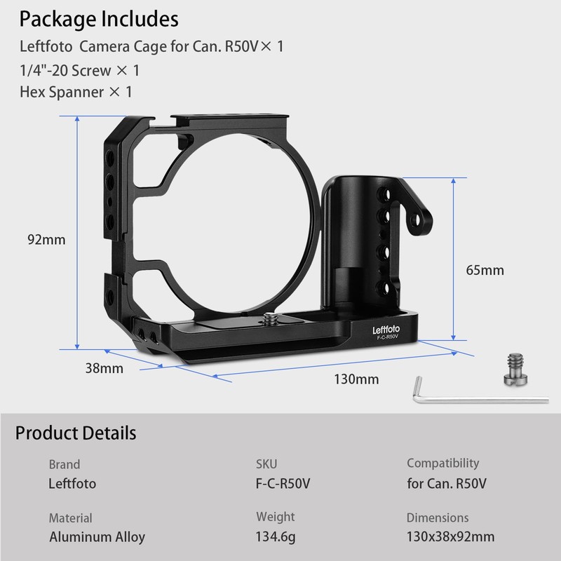 Leftfoto R50V Camera Cage for Canon R50V with Handle Grip