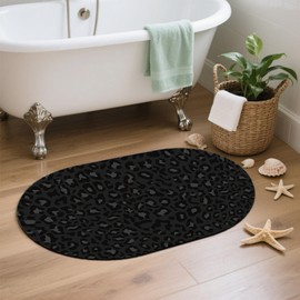 YNXTYB Bathroom Rug Mat Abstract Black Leopard Oval Bath Mat Doormat Absorbent Quick Dry Non Slip Diatom Mud Mat for Shower Tub Sink Laundry Kitchen Doorway 23.6x15.7 Inches